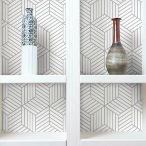 La mejor opción de papel tapiz para despegar y pegar: RoomMates Metallic Silver Striped Hexagon