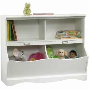 La mejor opción de caja de juguetes: librería / pie de cama Sauder Pogo, acabado blanco suave