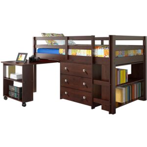 La mejor cama alta para niños con opción de escritorio: cama alta tipo estudio bajo para niños DONCO