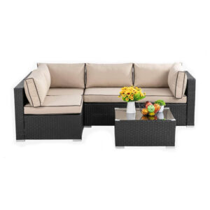 La mejor opción de muebles de patio: sofá seccional de ratán negro para exteriores Walsunny