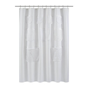 La mejor opción de forro de cortina de ducha: Cortina de ducha de tela Mrs Awesome con 9 bolsillos de malla