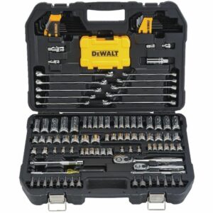La mejor opción de kit de herramientas para el hogar: kit de herramientas para mecánicos DEWALT y juego de llaves de vaso, 142 piezas