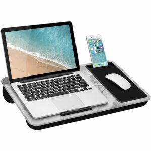 La mejor opción de soporte para computadora portátil: LapGear Home Office Lap Desk con repisa para dispositivos