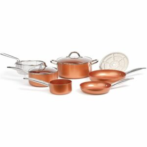 La mejor opción de utensilios de cocina de cobre: ​​utensilios de cocina de cobre para chef de 9 piezas.  Set de cacerolas redondas