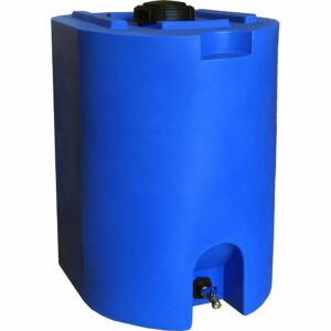 La mejor opción de contenedor de almacenamiento de agua: tanque de almacenamiento de agua azul preparado con agua de 55 galones
